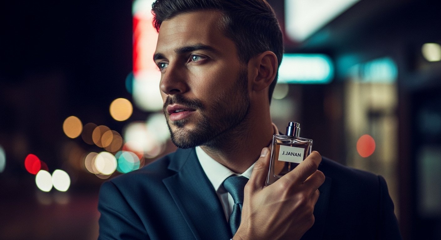 close-up shot man applying perfume