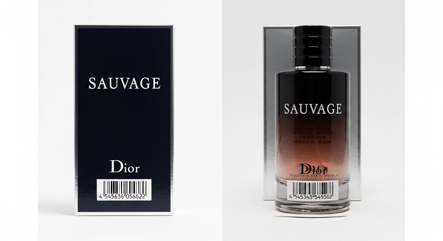 Dior Sauvage original and fake perfume bottles side by side comparison image