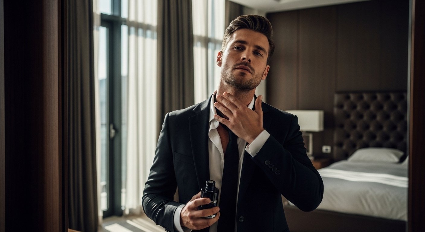 Man applying Dior Sauvage perfume lifestyle image