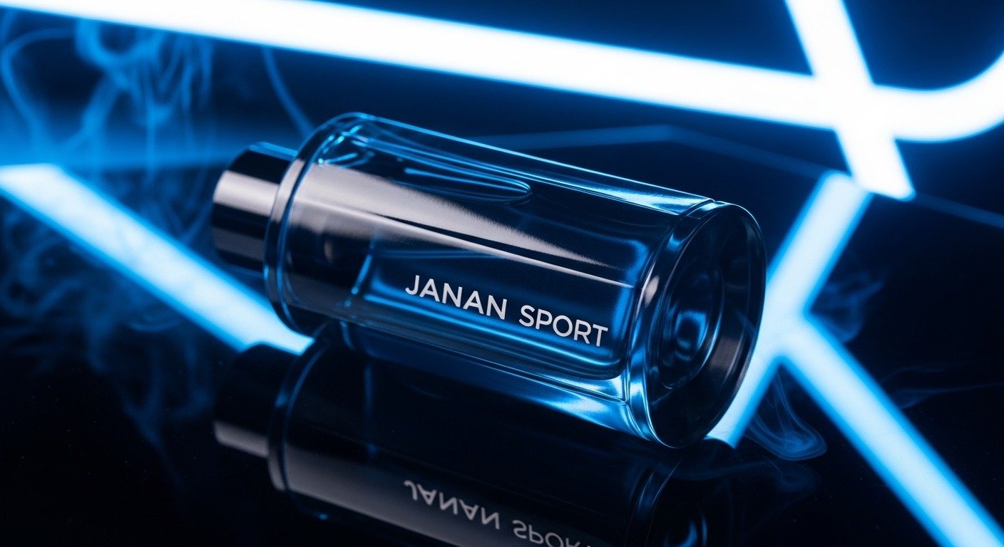 Janan Sport perfume luxury display with neon lighting