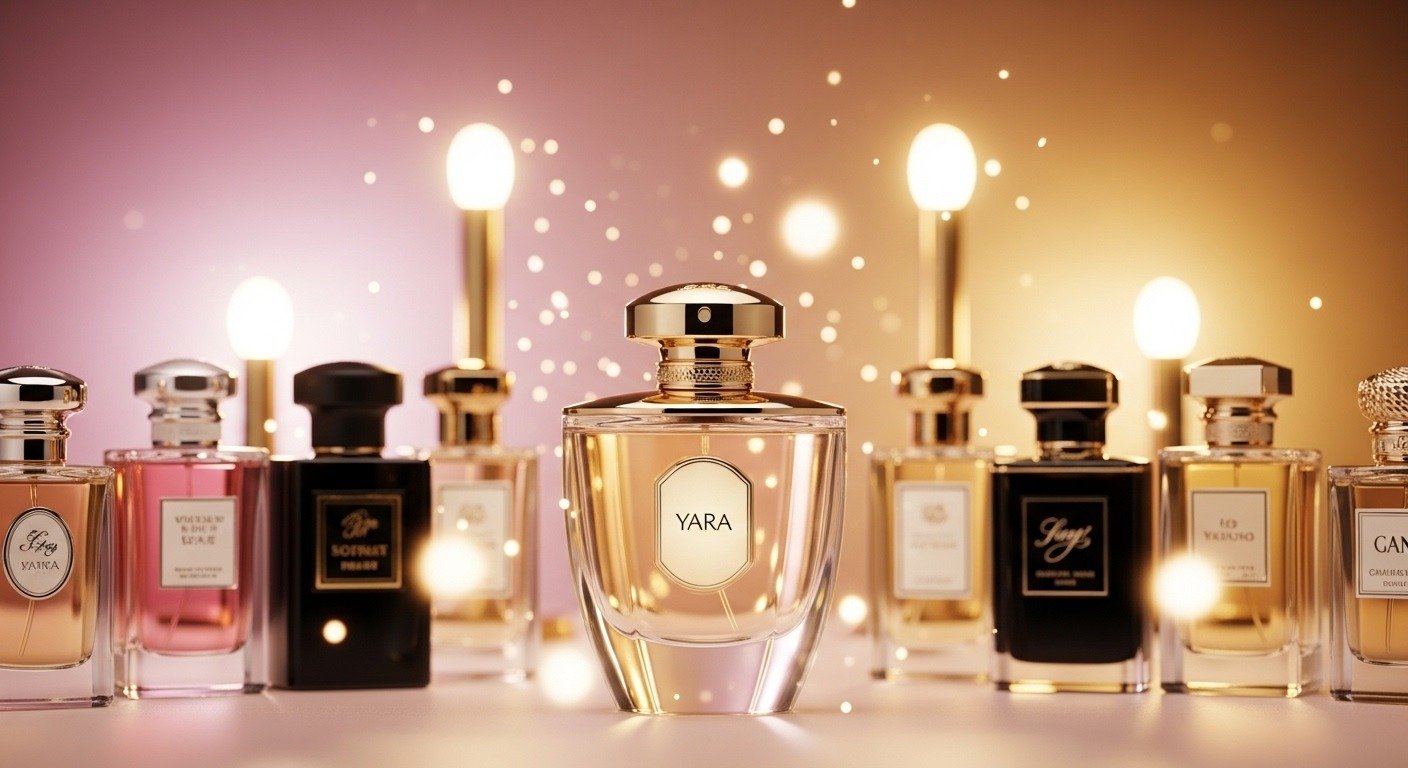 Yara perfume bottle in luxury fragrance collection display