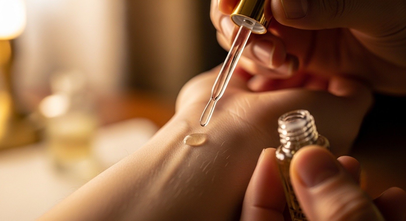 Applying Zam Zam perfume on wrist close-up