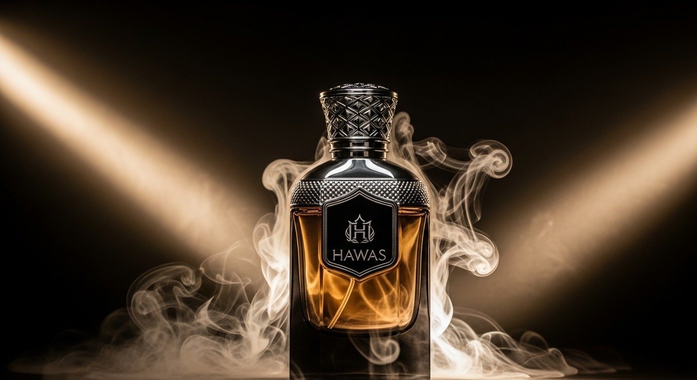 Elegant Hawas perfume bottle with dramatic luxury lighting
