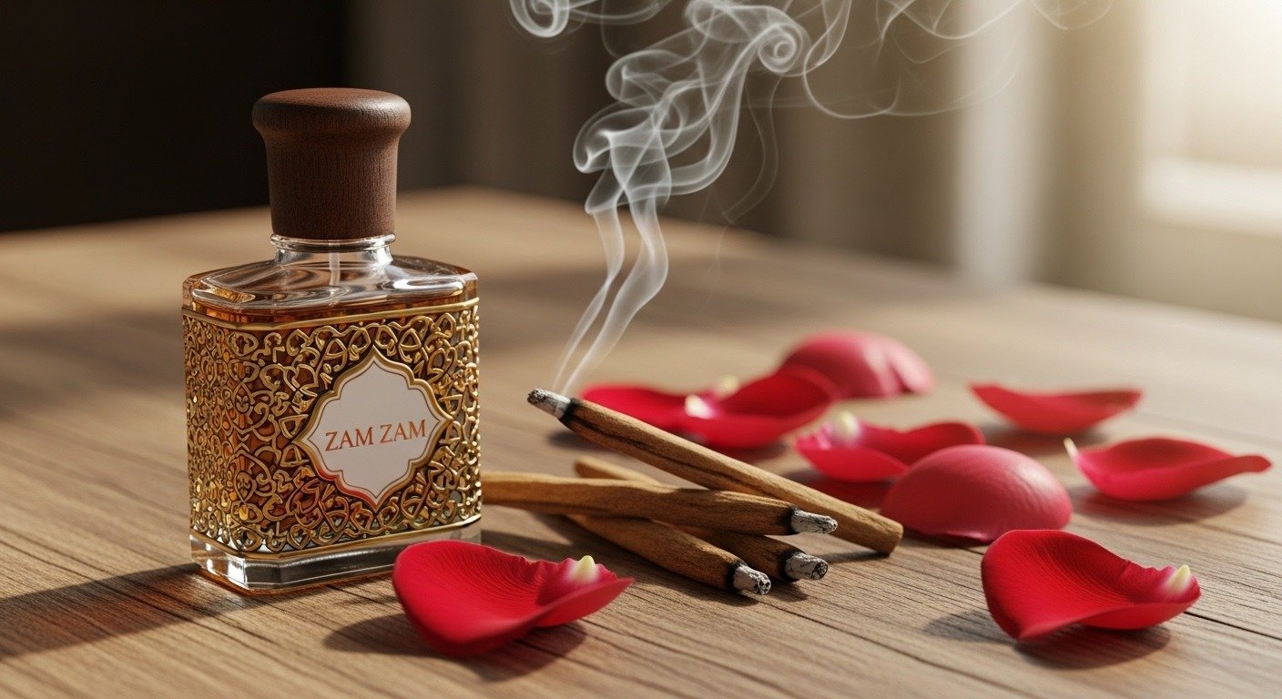 Traditional Zam Zam attar with oud and rose petals