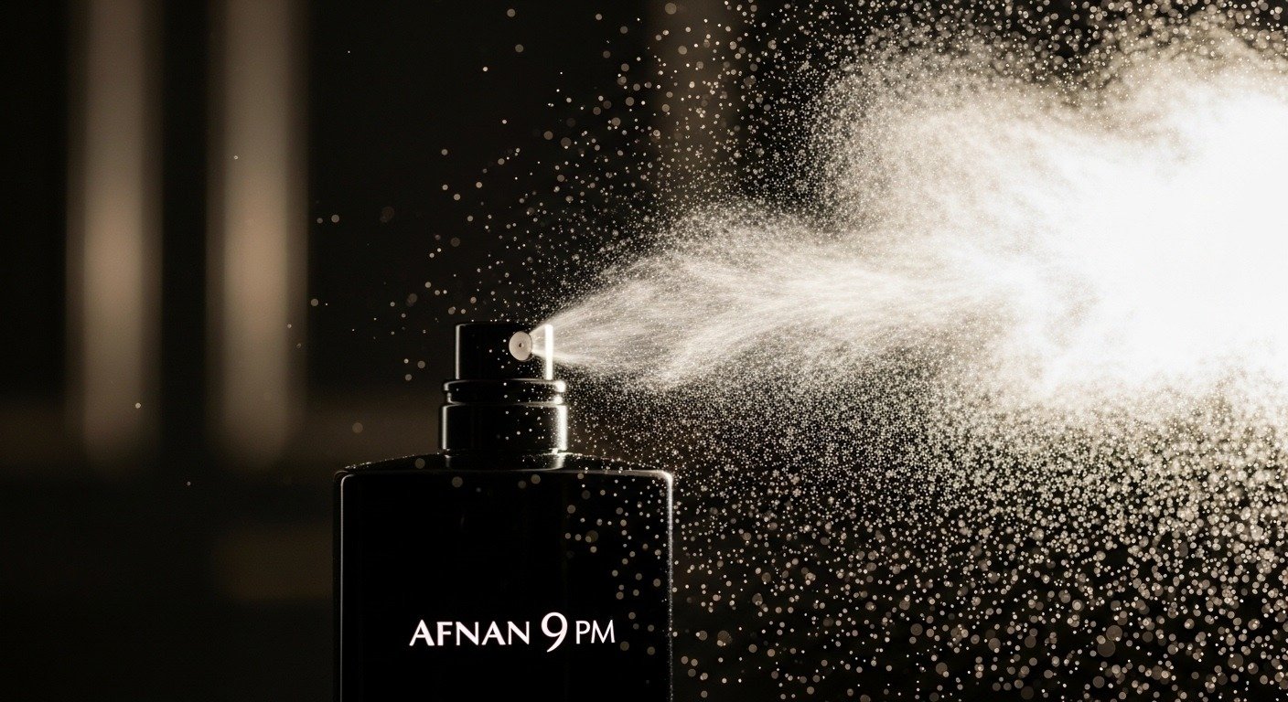 Afnan 9PM perfume spray mist with luxury lighting