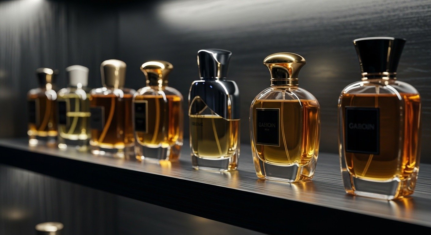 Luxury perfume collection including Zarar perfume bottle