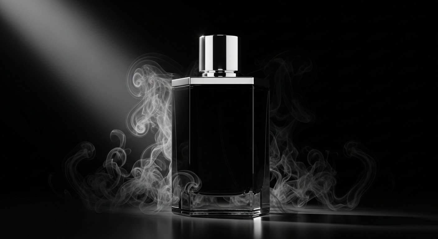 Scents and Stories masculine perfume with dark smoky background