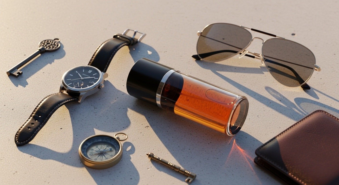 Luxury lifestyle flat lay featuring Thomas Kosmala No. 4 perfume