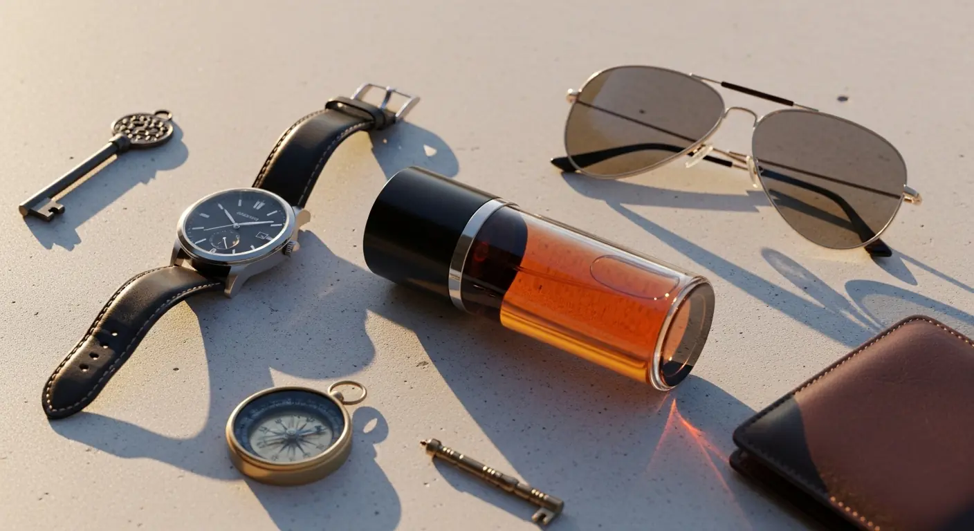 Luxury lifestyle flat lay featuring Thomas Kosmala No. 4 perfume