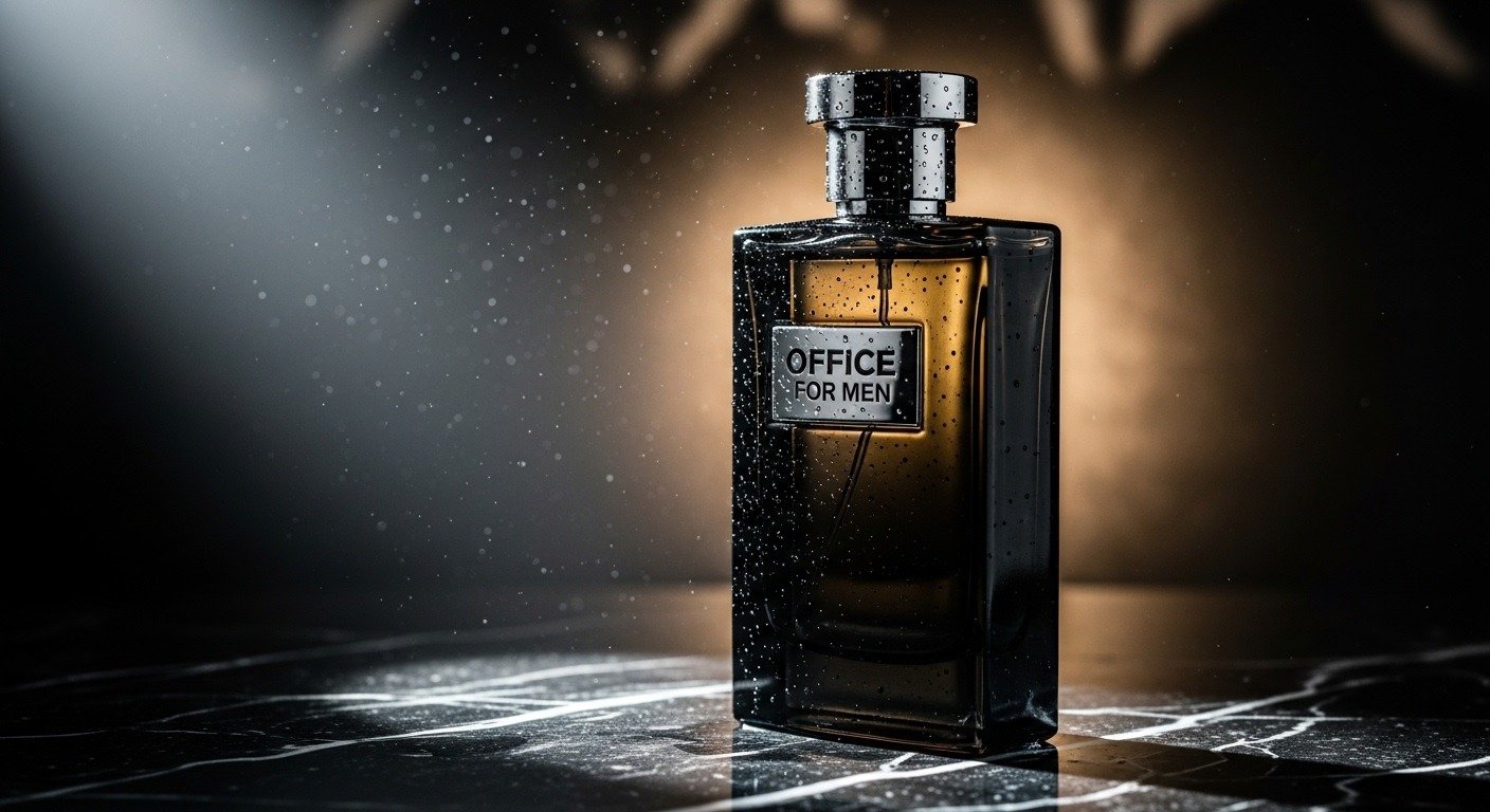 Office for Men perfume with luxury men's accessories flat lay