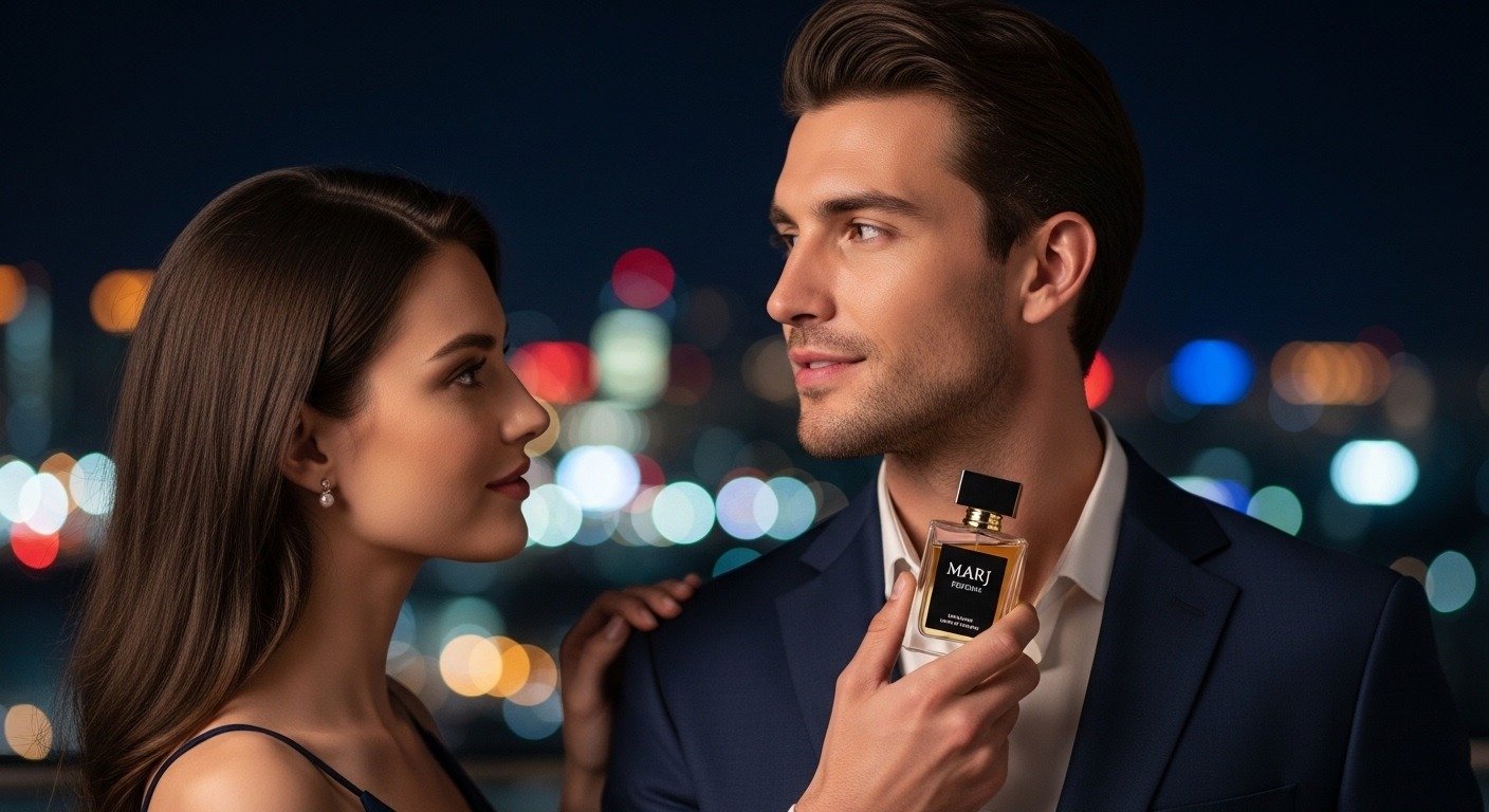 Man and woman enjoying night party with Marj Perfume fragrance
