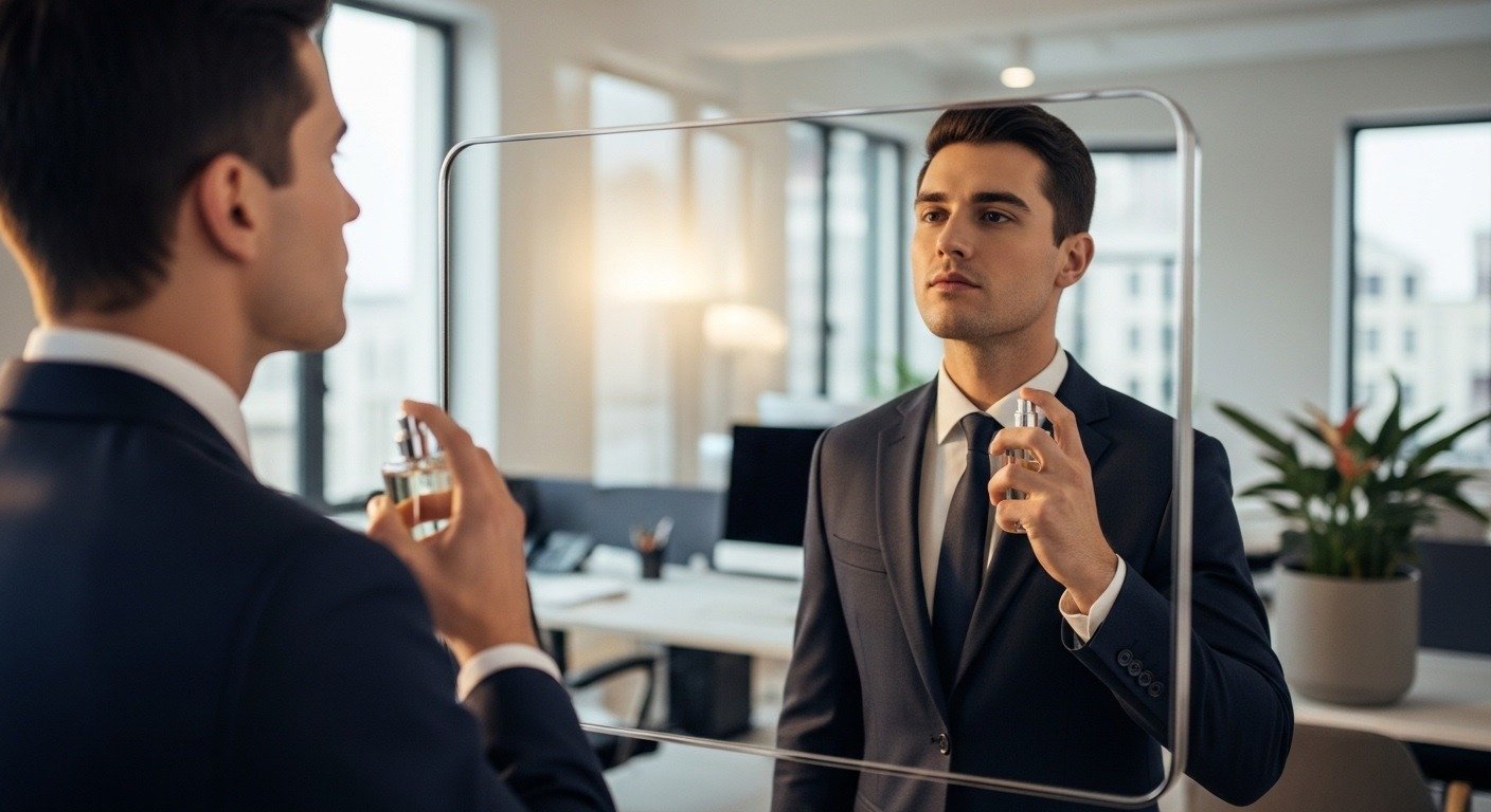 Professional man using Scents and Stories perfume for office