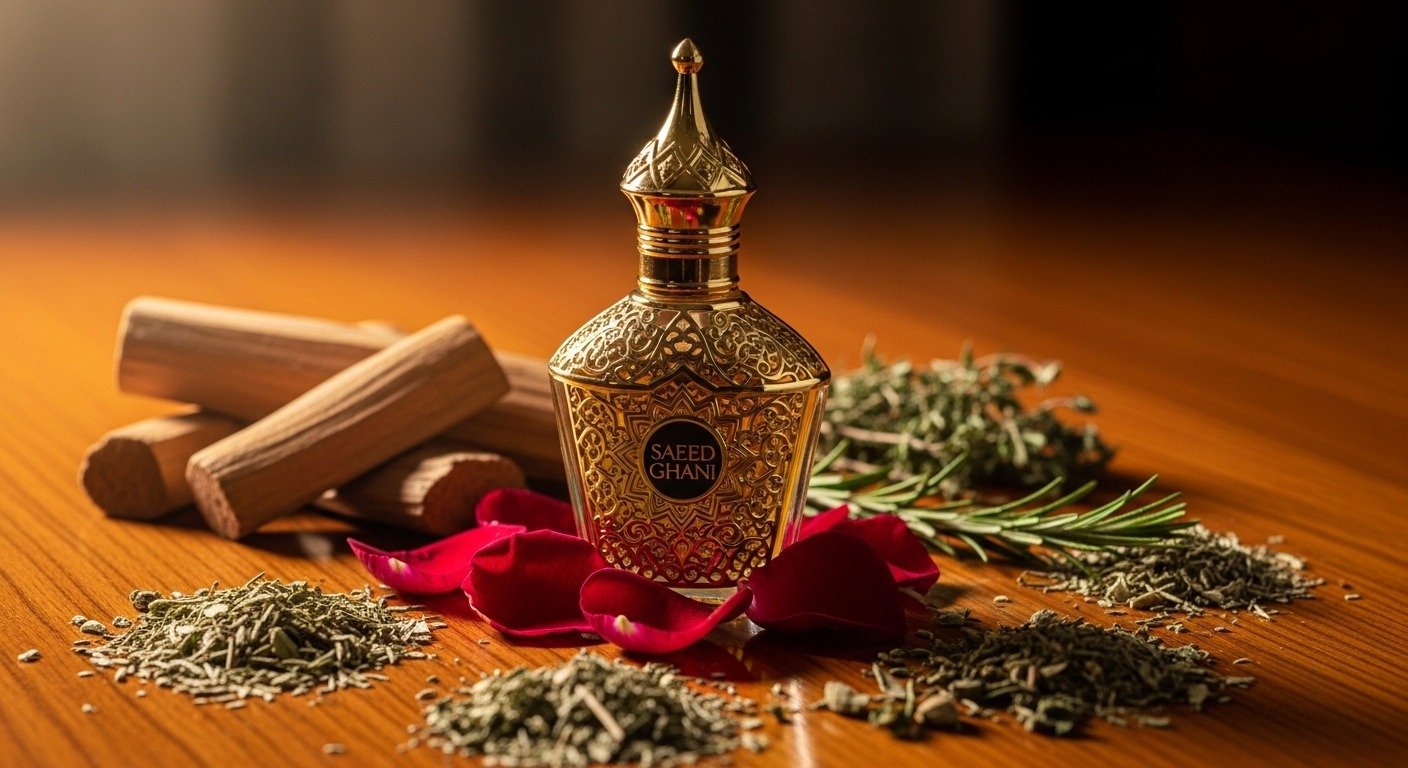 Traditional Saeed Ghani attar perfume bottle with natural ingredients