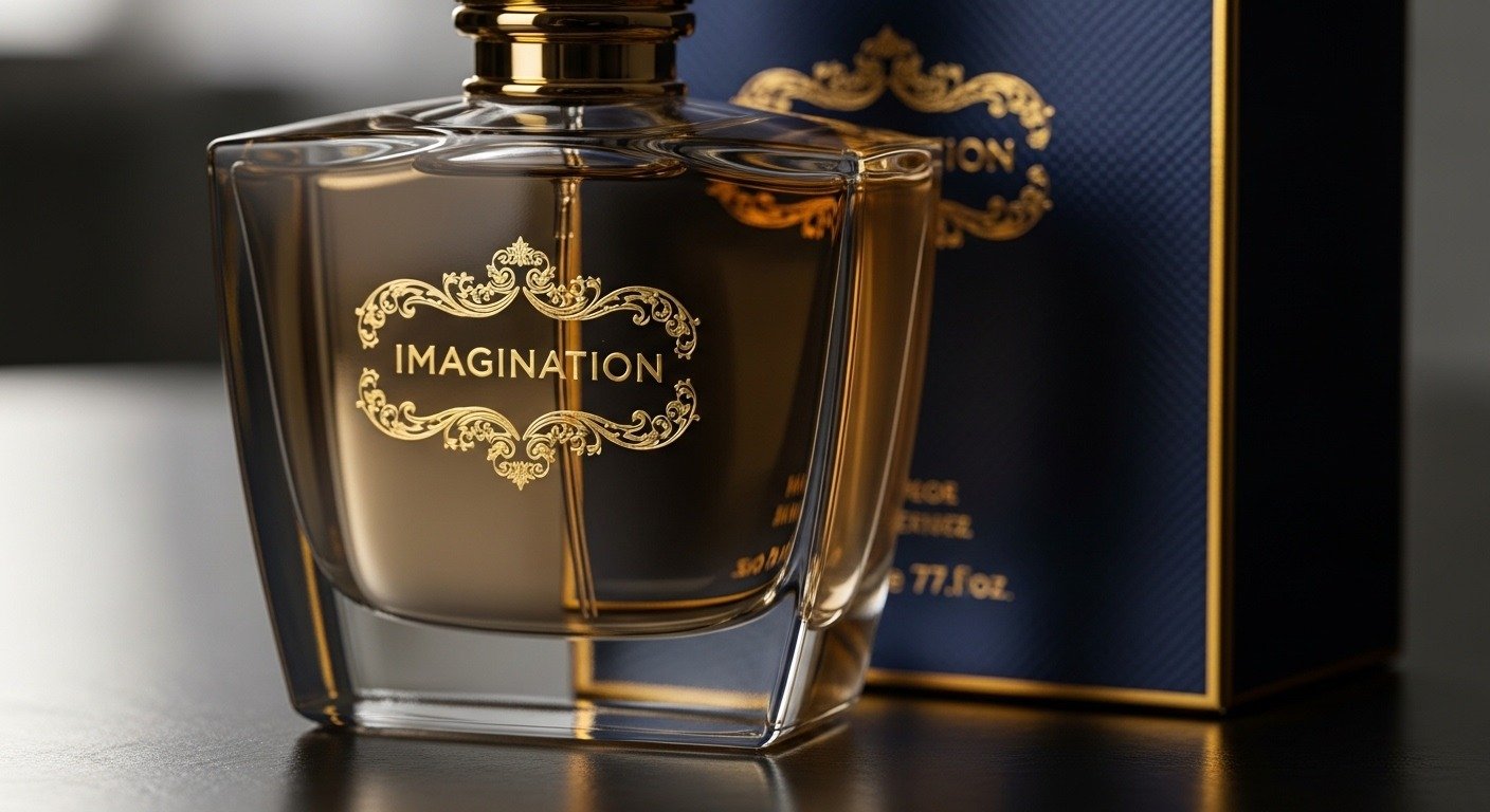 Close-up of imagination perfume luxury bottle design