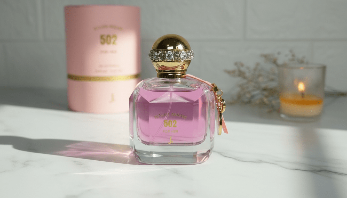 502 perfume bottle with elegant luxury presentation on marble surface